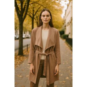 Pure Navy Waterfall Open Front Belted Trench Coat in Portobello Tan M NWOT